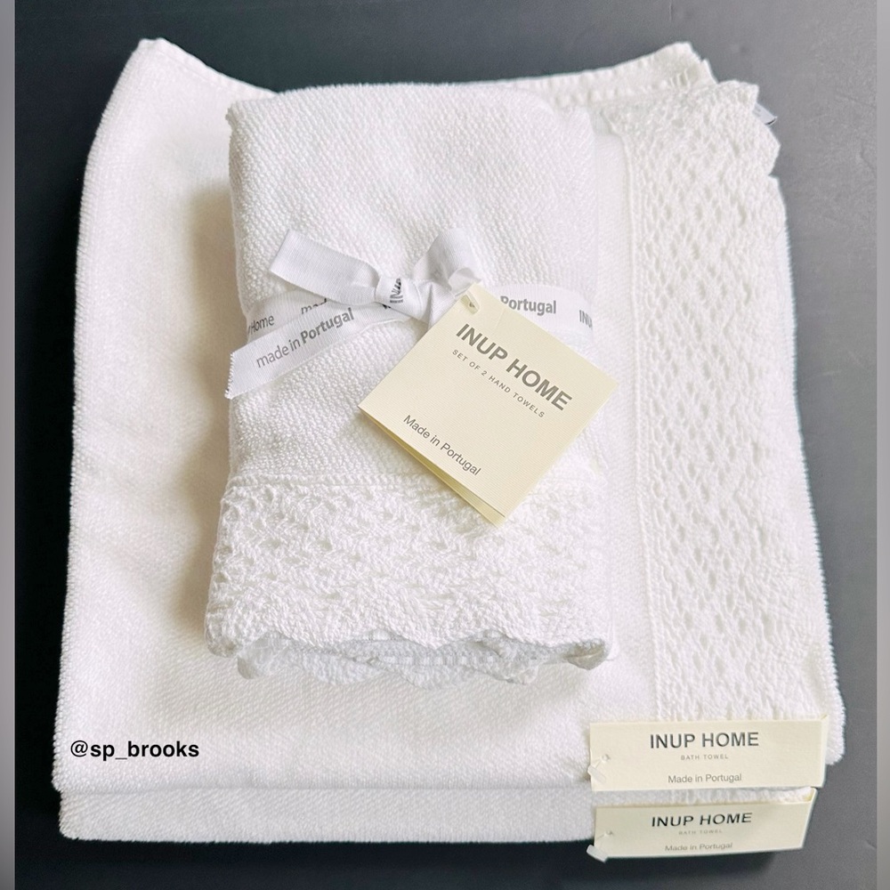🎁INUP Home Cotton Bath Towel Set with Crochet Trim - 4 Pieces - White